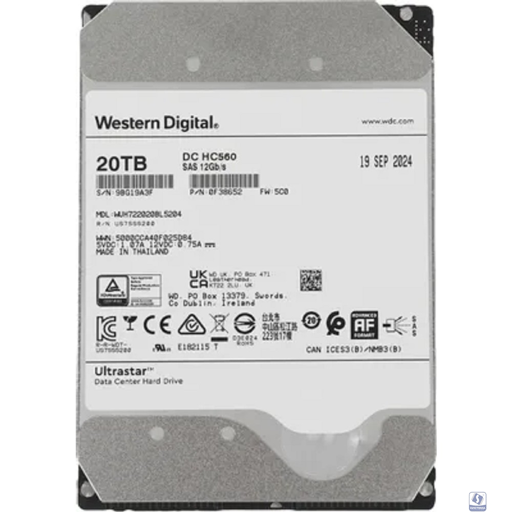 20Tb  HDD WD SAS Server Ultrastar DC HC560 7200 12Gb/s 256MB WUH722020BL5204