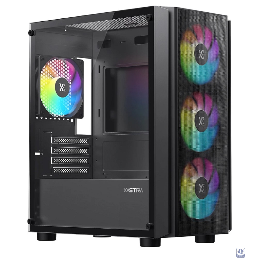 XASTRA Корпус A402M 4ARGB-C6 Black mATX/Mesh/full-size TG/ 4x120mm ARGB PWM fans/Argb+PWM HUB 6port/  A402M-4FC12A-BK-C6