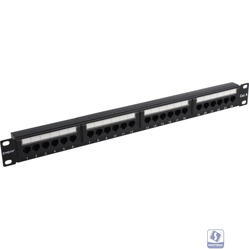Exegate EX281080RUS Патч-панель UTP 19" 24 port кат.6 ExeGate  разъём KRONE&110 (dual IDC), 1U, RoHS, цвет черный