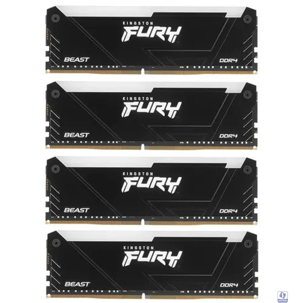 Kingston DDR4 DIMM 32Gb 4x8GB 3200MHz KF432C16BB2AK4/32 Fury Beast RGB RTL Gaming PC4-25600 CL16 288-pin 1.35В dual rank с радиатором Ret