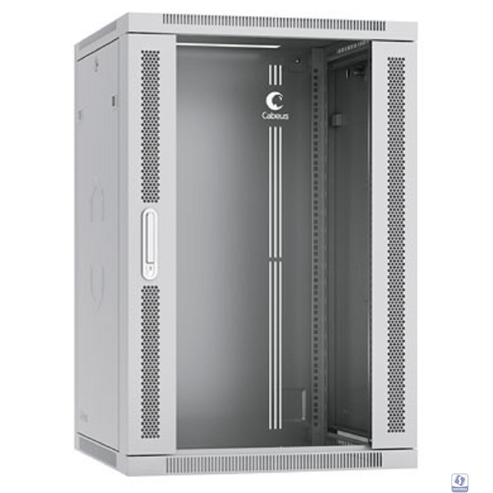 Cabeus SH-05F-18U60/60-R Шкаф телекоммуникационный настенный разобранный 19" 18U 600x600x901mm (ШхГхВ) дверь стекло, цвет серый (RAL 7035)