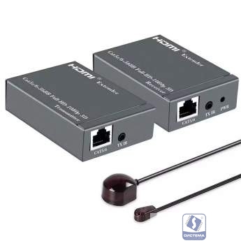 ORIENT VE045IR, HDMI extender (Tx+Rx), активный удлинитель до 60 м по витой паре Cat5e/6, HDMI 1.4а, 1080p@60Hz/3D, HDCP, доп. вых. HDMI, передача ИК сиг. упр.( IR-TX/Rx в компл), БП 5В/1А (31323) 