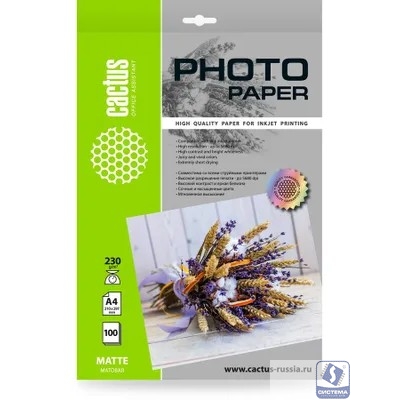 Фотобумага Cactus CS-MA4230100, A4, для струйной печати, 100л, 230г/м2, белый, покрытие матовое