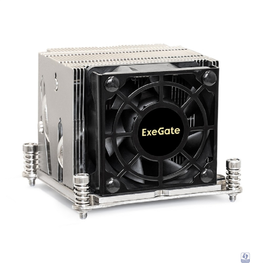 Exegate EX293443RUS Кулер ExeGate ESNK-P0048AP4.PWM.2U.2011.Cu (Al+Cu, 2U, 4 тепл. трубки, LGA2011/2066, TDP 135W, Fan 80mm, PWM, 2100-6800RPM, 2 ball bearing, 4pin, 52db, 345г, на винтах, с термопаст