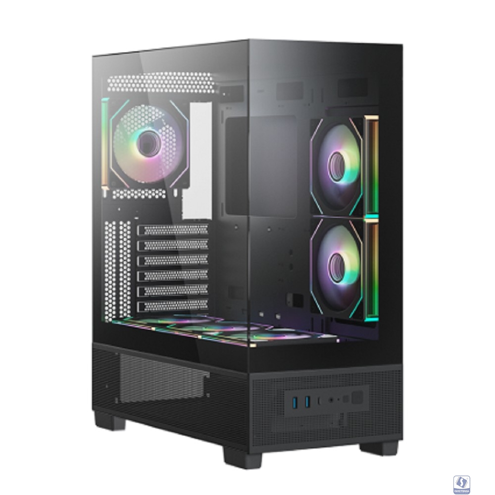 XASTRA Корпус Q500 3ARGB-C10 Black E-ATX/Aquarium/Screewless/ 3x120mm ARGB PWM FM fans/Argb+PWM HUB 10port/ Q500-3FM12A-C10