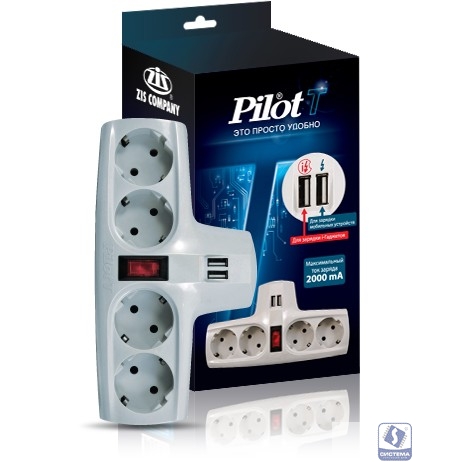 ZIS Сетевой разветвитель Pilot-T (4 розетки, 2xUSB)