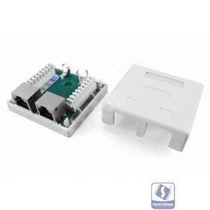 Hyperline SB1-2-8P8C-C6-SH-WH Розетка компьютерная RJ-45(8P8C), категория 6, экранированная, двойная, внешняя, Dual IDC