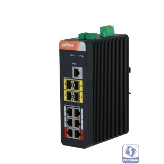 DAHUA DH-IS4410-6GT-120 10-портовый гигабитный управляемый коммутатор с PoE, промышленное исполнение, 6xRJ45 1Gb, 4xSFP 1Gb, суммарно 120Вт, коммутация 56Гбит/с, MAC-таблица 8К