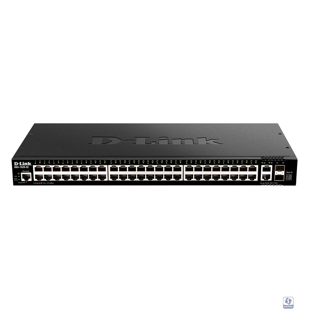 D-Link DGS-1520-52/A1A Управляемый L3 стекируемый коммутатор с 48 портами 10/100/1000Base-T, 2 портами 10GBase-T и 2 портами 10GBase-X SFP+