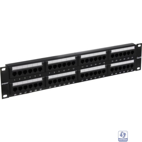 Exegate EX281085RUS Патч-панель UTP 19" 48 port кат.6 ExeGate  разъём KRONE&110 (dual IDC), 2U, RoHS, цвет черный
