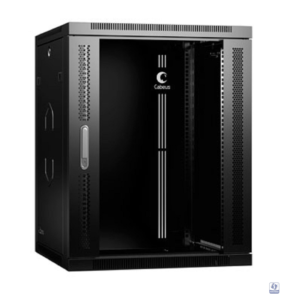 Cabeus SH-05F-15U60/60-R-BK Шкаф телекоммуникационный настенный разобранный 19" 15U 600x600x769mm (ШхГхВ) дверь стекло, цвет черный (RAL 9004)