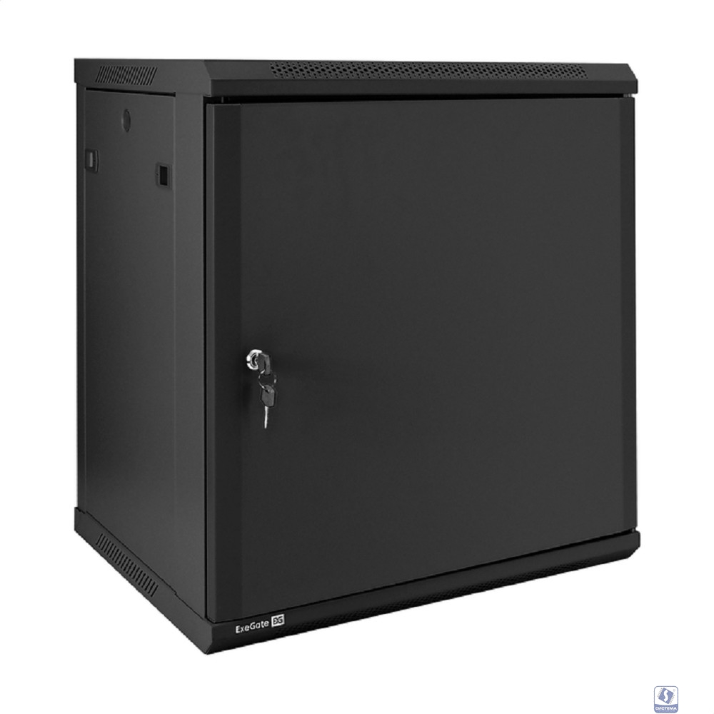 Exegate EX298621RUS Шкаф телекоммуникационный 19" настенный 12U ExeGate EC-WM-12U.450.M.BLACK (19”, 12U, 600x450x635mm (ШхГхВ), передняя дверь металл, съемные боковые панели, пыле- и влагозащита IP23,