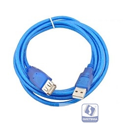 TELECOM Кабель удлинительный (VUS6956T-3MTBO) USB2.0 AM/AF прозрачная, голубая изоляция 3.0m [6937510850747]