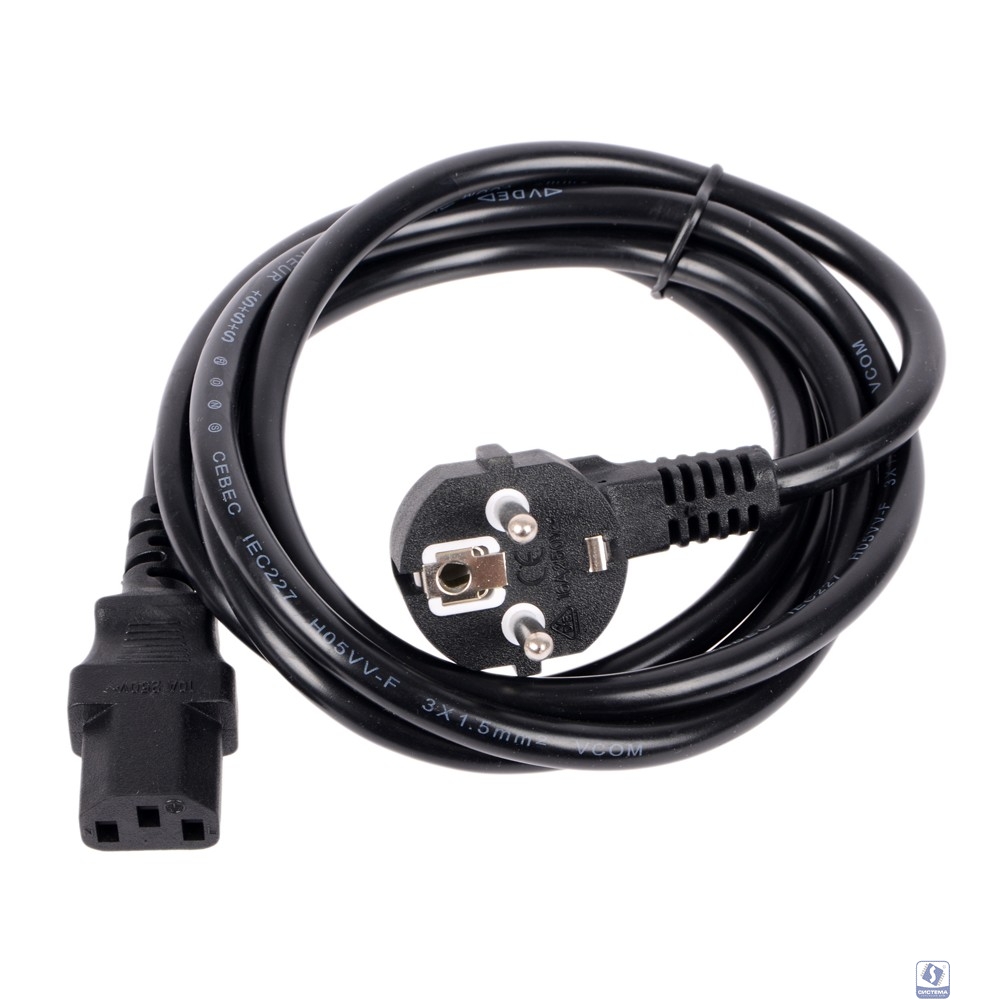 VCOM CE021-CU1.5-1.8 Кабель компьютер --> розетка 220V ( угловая Евровилка) <VDE> 3G*1.5mm2  , 1,8м