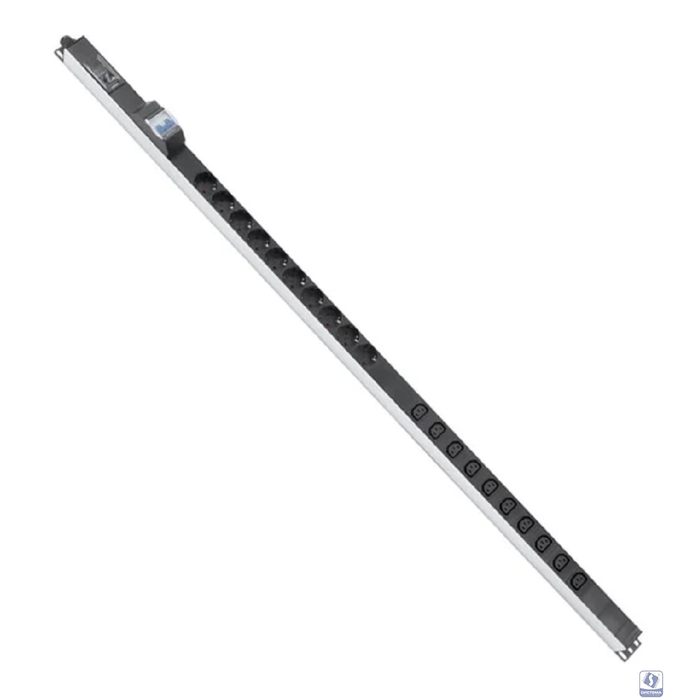 Cabeus PDU-16-10S-10C13-B-T Блок розеток для 19" шкафов, вертикальный, 10 розеток Schuko, 10 розеток IEC 320 C13, 16А, автомат защиты, алюминиевый корпус, клеммная колодка
