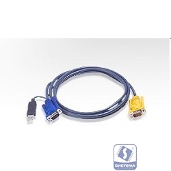 ATEN 2L-5203UP Кабель KVM  USB(Kлав+мышь)(Male)+HDB15(Male) <-> SPHD15(Male-2xMale) 3,0м., тонкий, черный.