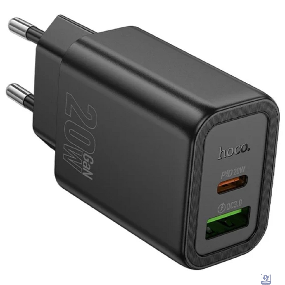 HOCO Зарядное устройство Hoco 20Вт, 3А, QC3.0/PD, 1xUSB, 1xType-C, N61, черный, коробка