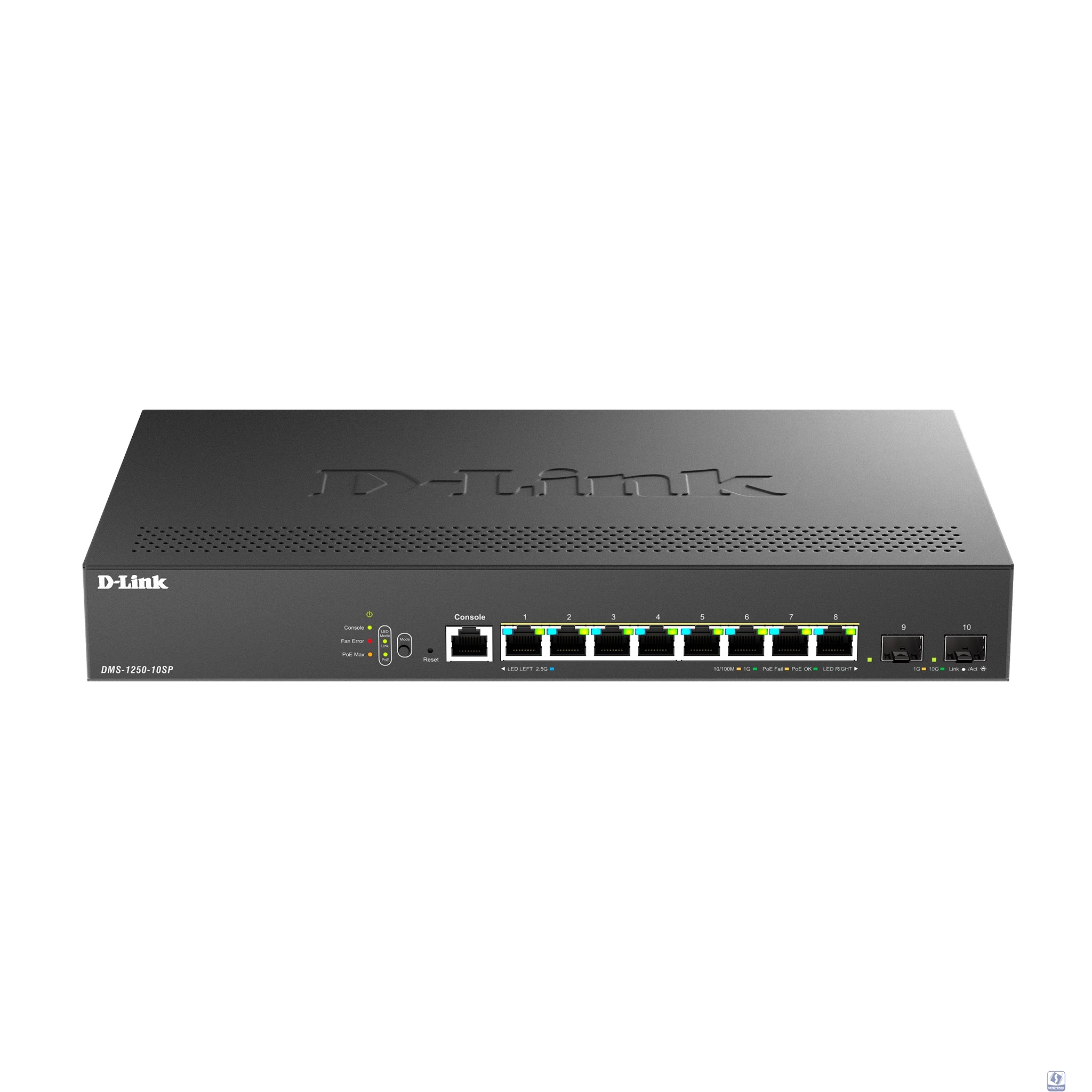 D-Link DMS-1250-10SP/A1A/6KV Управляемый L2 коммутатор с 8 портами 10/100/1000/2.5GBase-T и 2 портами 10GBase-X SFP+ (8 портов PoE 802.3af/at, PoE-бюджет 240 Вт)