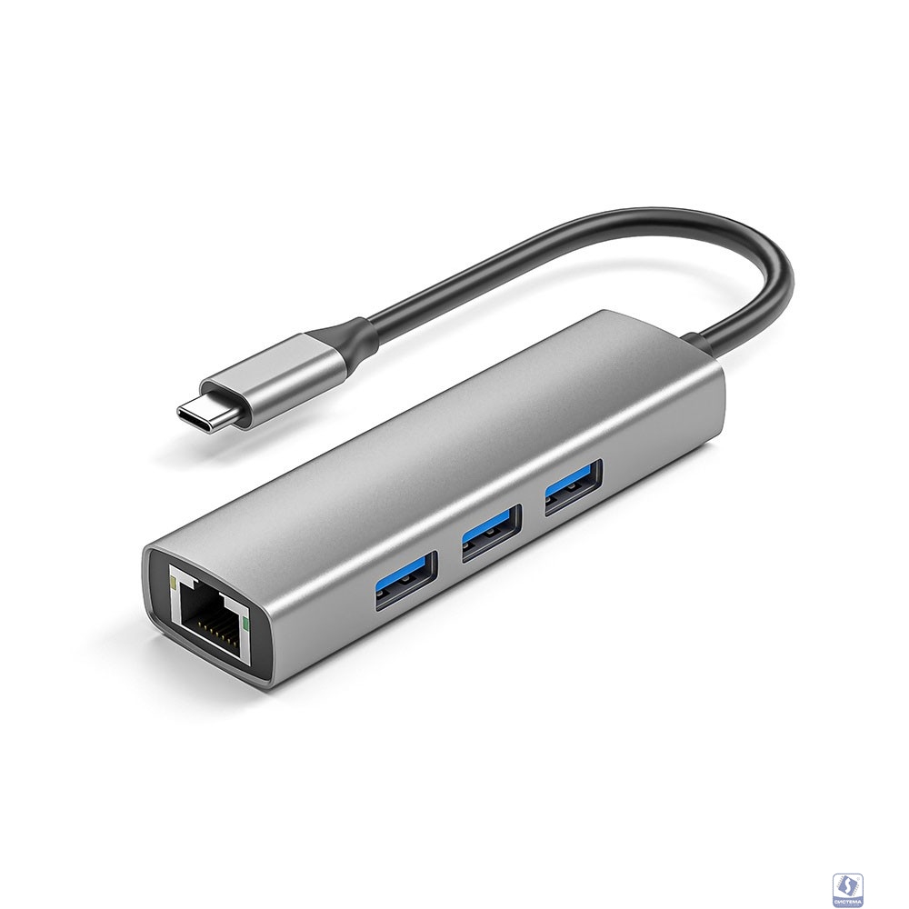 ORIENT JK-341N, Type-C разветвитель-сетевая карта USB 3.2 Gen1 (5 Гбит/c), порты: 3xUSB-A + RJ45 Gigabit Ethernet, RTL8153, 100/1000 Мбит/с, кабель USB Type-C, алюминиевый корпус, серебристый (33309)