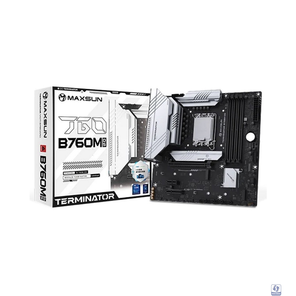 MAXSUN MS-Terminator B760M D5 WIFI 6E (Socket 1700, mATX, 4*DDR5(192Gb), DP/HDMI, 4*SATA3, 3*M.2, 1xPCI-E x16 /1xPCI-E x4/1xPCI-E x1,  6*USB 2.0,  2*USB 3.2 , LAN 1*2.5G, Wi-Fi 6E, BT5.3, RTL)