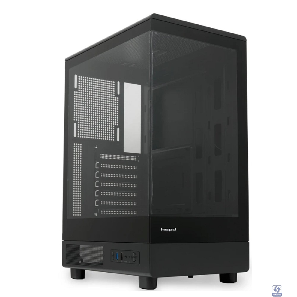 Case HSPD F510, Panoramic Mid Tower, Black, TG, 0.5 SPCC, no fans ATX, mATX, mITX 180/280/160mm 1x2.5", 1x3.5", 7xPCI 1xUSB-A 3.0, 1xUSB-A 1.0 356x218x467mm