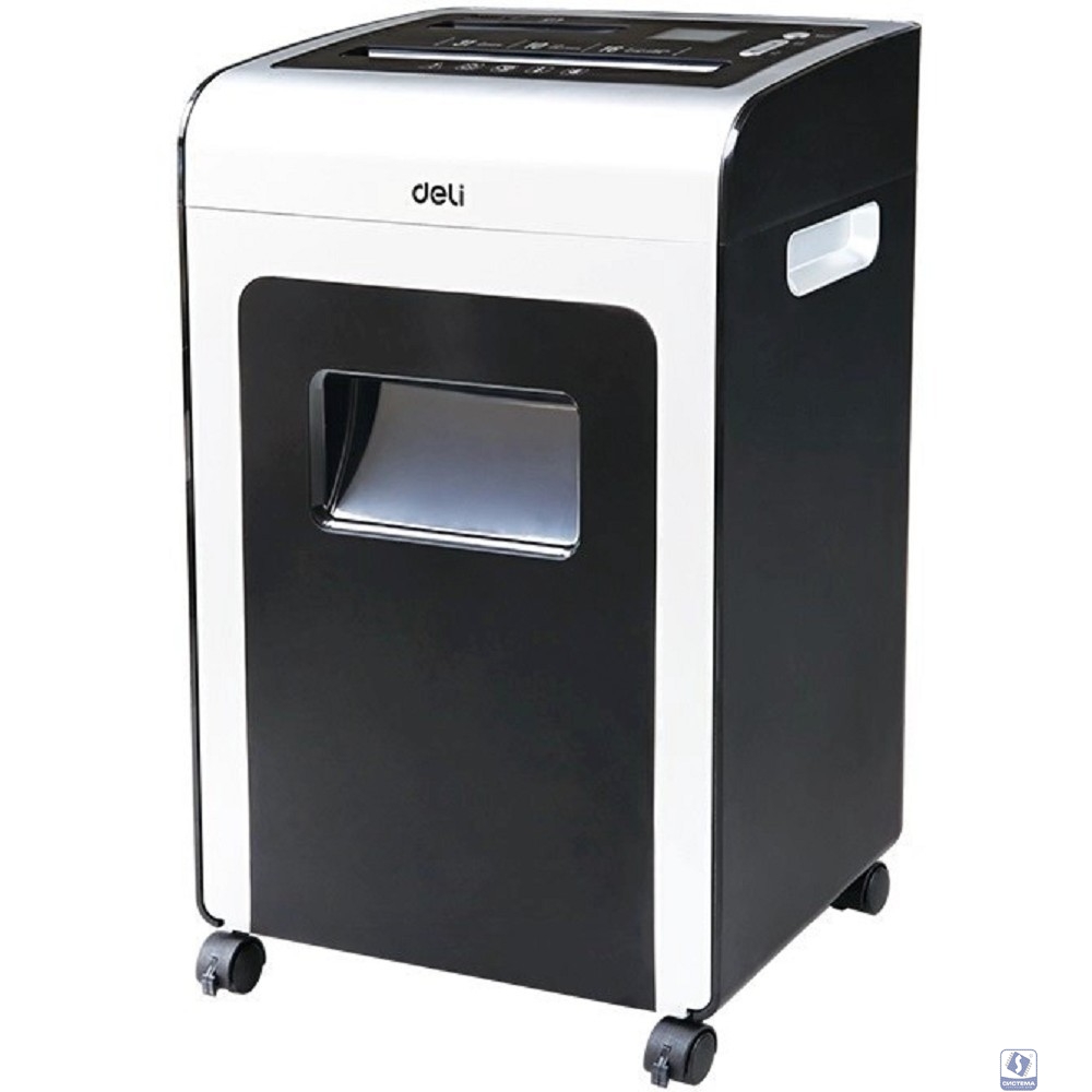 Шредер Deli E9917-EU черный/белый (секр.P-4) фрагменты 16лист. 31лтр. скрепки скобы пл.карты CD