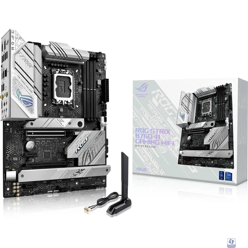 ASUS ROG STRIX B760-A GAMING WIFI (Socket 1700, ATX, 4xDDR5(192GB), DP/HDMI, 1xPCIe 5.0x16/1xPCIe 3.0x16/2xPCIe 3.0, 1xLAN (2.5GbE),  Wi-Fi 6E, BT, 4xSATA 6Gb/s, 3xM.2, 2xType-C, 3xUSB 3.2, 4xUSB)