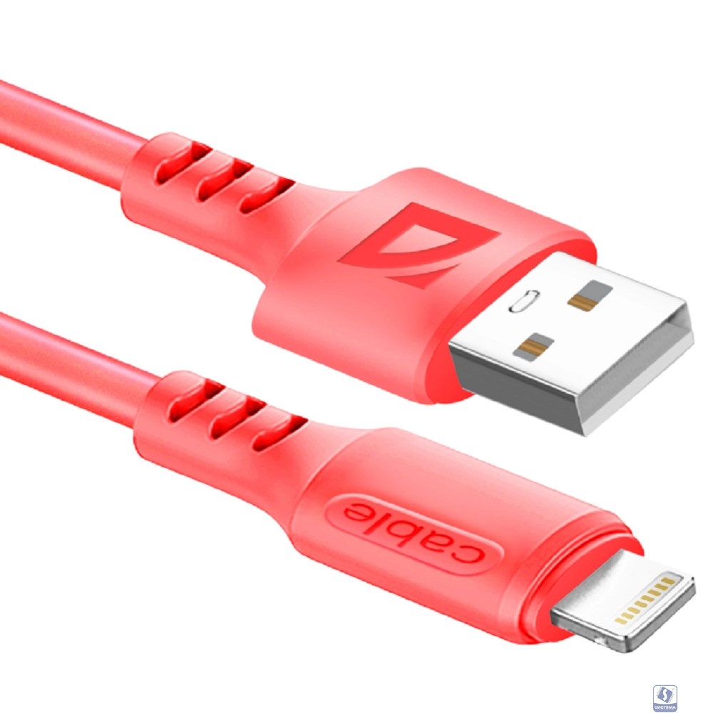 Defender !!! USB кабель F207 Lightning, red, 1м, 2.4А,силикон,пакет (87107RED)