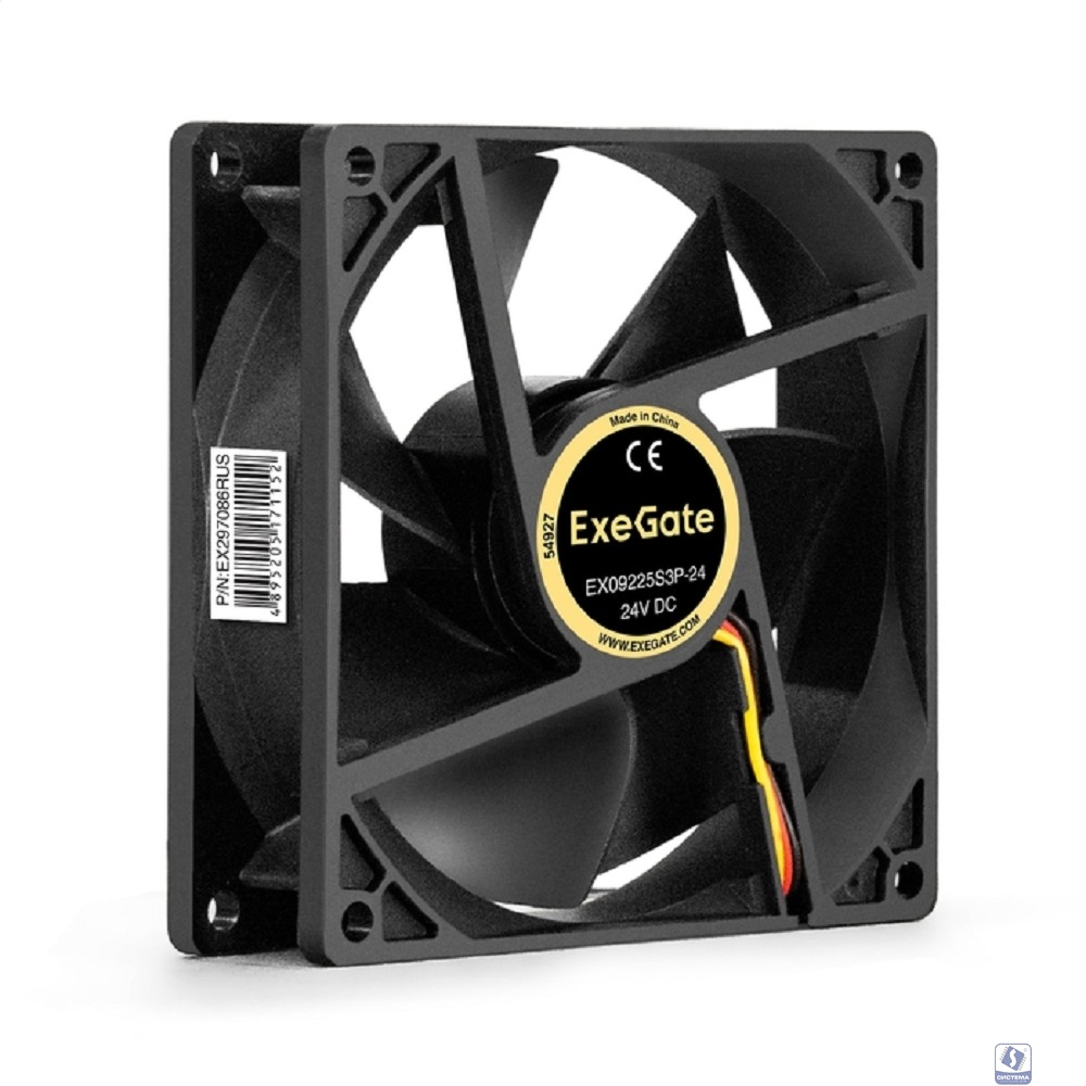 Exegate EX297086RUS Вентилятор 24В DC ExeGate EX09225S3P-24 (92x92x25 мм, Sleeve bearing (подшипник скольжения), 3pin, 2800RMP, 34dBA)