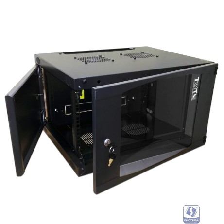 Шкаф настенный LANMASTER Next, 12U 550x450, стеклянная дверь, черный (TWT-CBWNG-12U-6x4-BK)