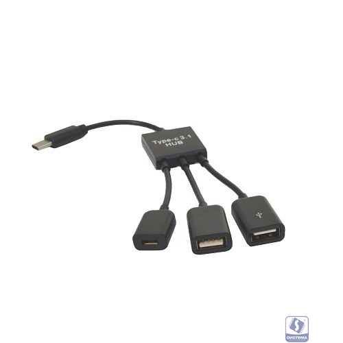 KS-is KS-319 Адаптер OTG 2xUSB 2.0 с доп. питанием microUSB F в USB Type C M 														