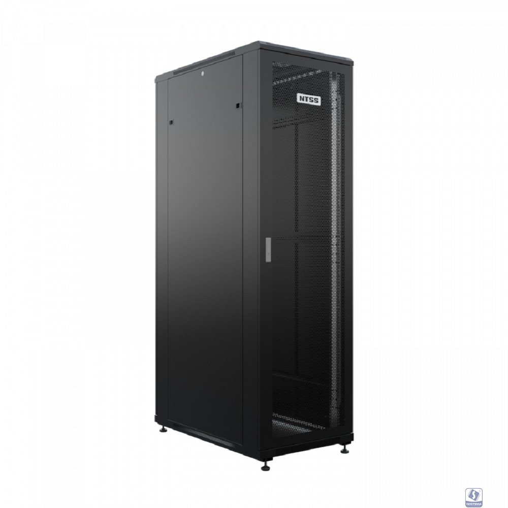 NTSS Шкаф напольный универсальный серверный NTSS R 42U 600х1200мм, 4 профиля 19, двери перфорированная и перфорированная двухстворчатая, боковые стенки съемные, регулируемые опоры, разобранный, черный
