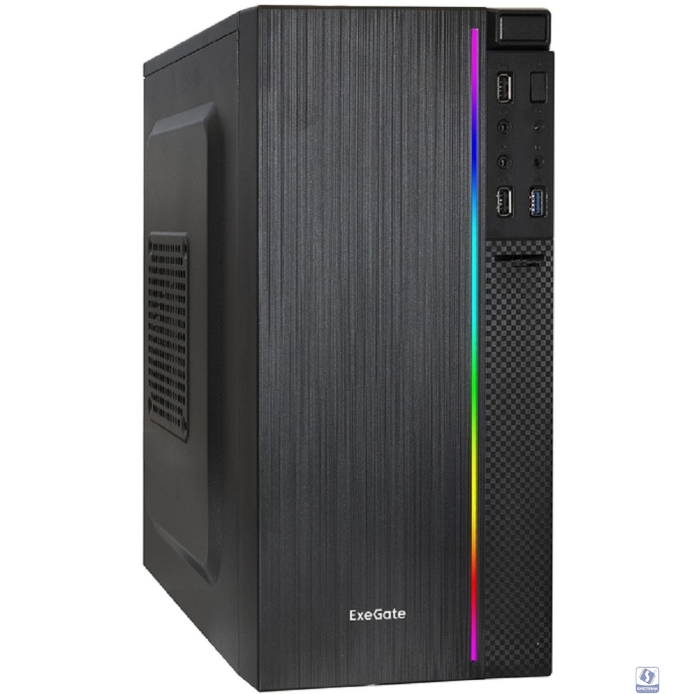 Exegate EX287884RUS ExeGate mEVO-9302-RGB-500W-12 (mATX, БП 500NPX с вент. 12см, 2*USB+1*USB3.0, HD аудио, черный с RGB подсветкой)