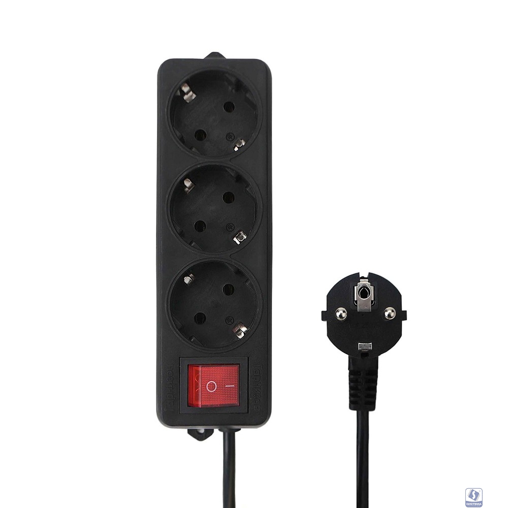 Гарнизон Удлинитель EL-NB-G3-B-3, 3р, 10А, 3м, с выкл. и заземлением, ур.защиты 1, черный, пакет (21222)