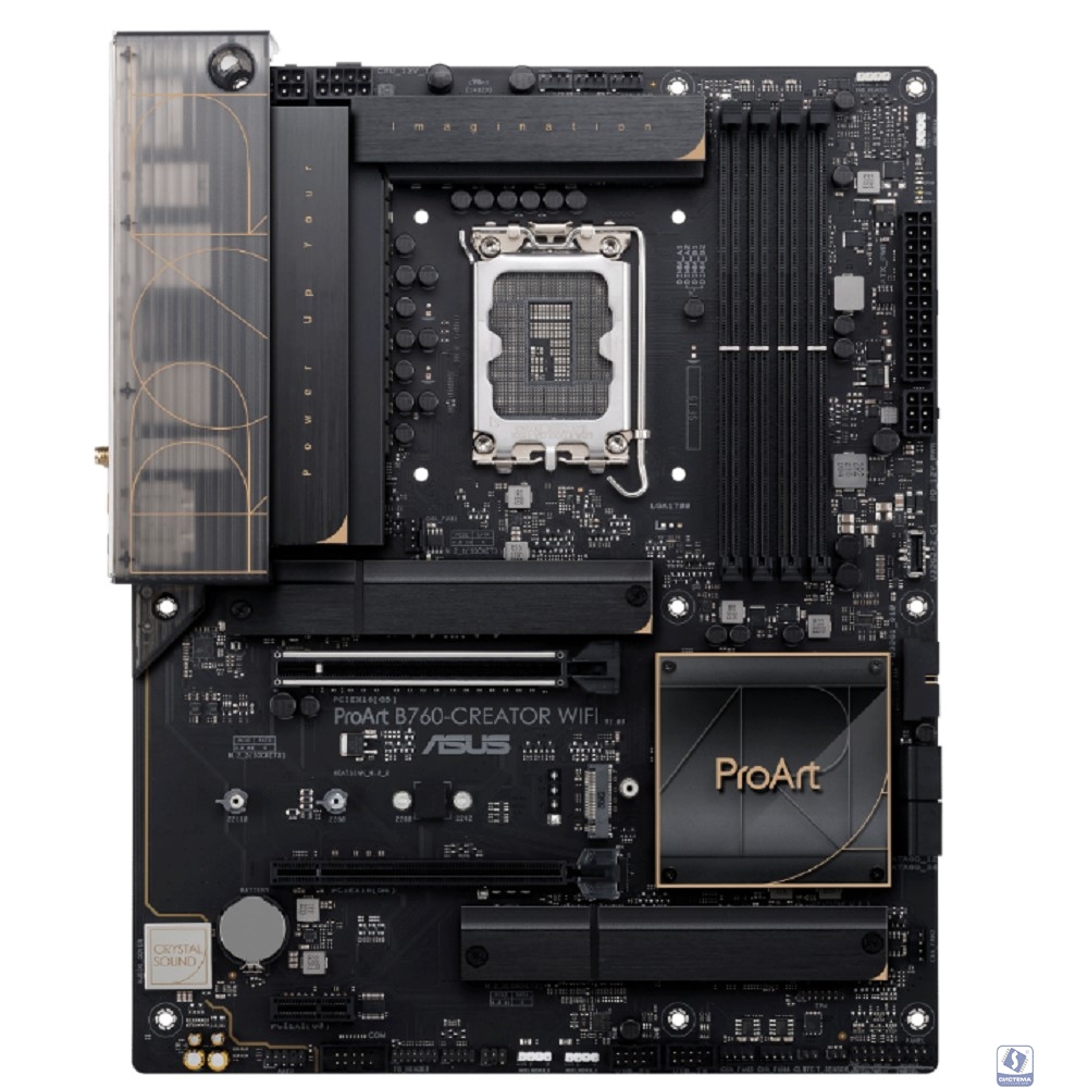 ASUS PROART B760-CREATOR WIFI (Socket 1700, mATX, 4xDDR5(192GB), DP/HDMI, 1xPCIe 5.0x16/1xPCIe 4.0x16/1xPCIe 3.0, 1xLAN+1xLAN (2.5GbE), Wi-Fi, BT, 4xSATA 6Gb/s, 3xM.2, 1xType-C, 4xUSB 3.2, 4xUSB 2.0)