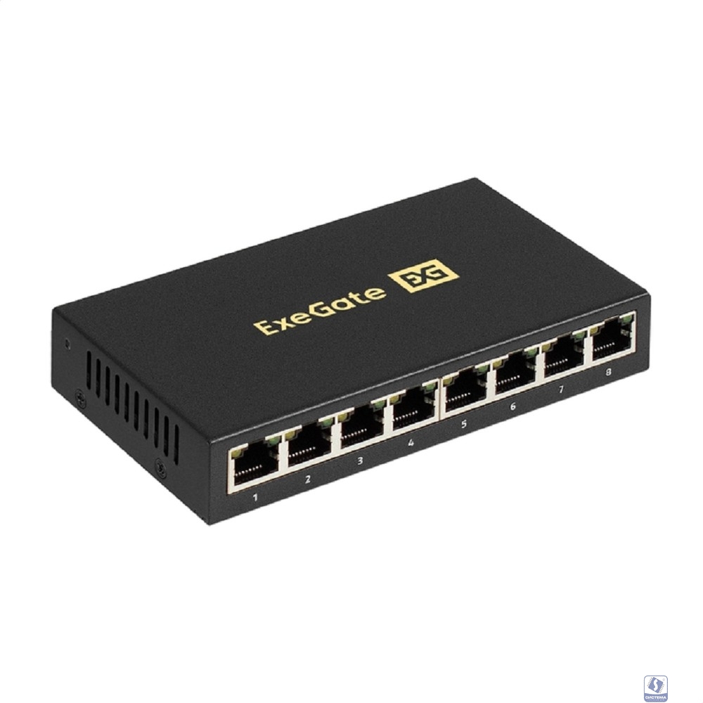 Exegate EX298694RUS Коммутатор неуправляемый ExeGate EDGS-1008D (8-портовый гигабитный UTP 10/100/1000 Base-T, металлический корпус, с функцией энергосбережения (Green Ethernet Technology), настольный