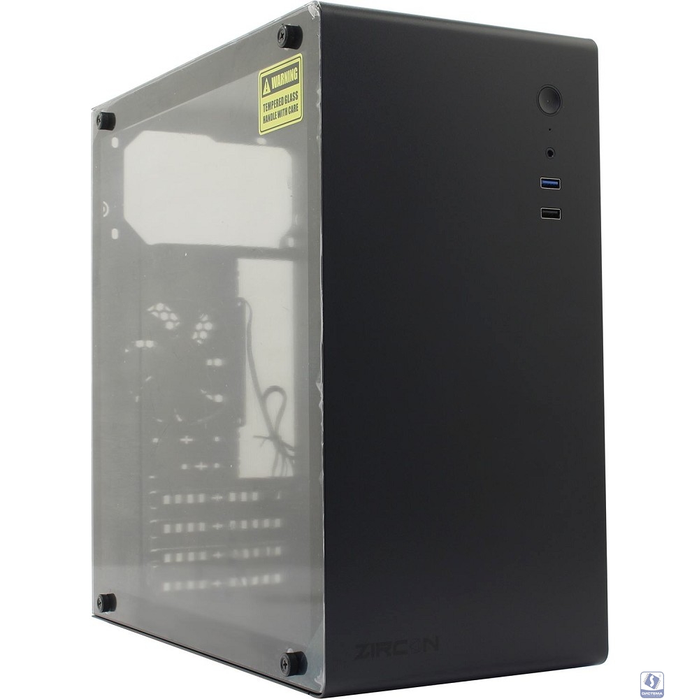 Zircon Корпус Mozart BK без БП (Midi Tower,ATX, Черный., Зак. стекло, 1*USB3.0, 1*USB2.0, 1*92мм)