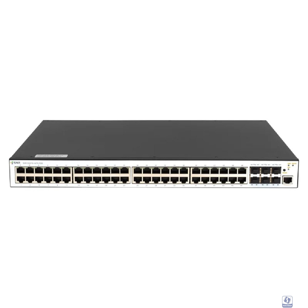 SNR SNR-S5311G-48TX-POE-2AC Управляемый PoE коммутатор уровня 2+, 48 портов 10/100/1000Base-T, 6 портов 1/10G SFP+, бюджет PoE 380/760 Вт в зависимости от кол-ва установленных блоков питания