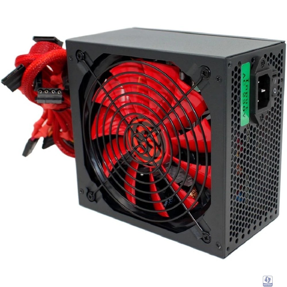 Ginzzu PC500 14CM(Red) 80+ black,APFC,24+4p,2 PCI-E(6+2), 5*SATA, 4*IDE,оплетка, кабель питания,цветная коробка