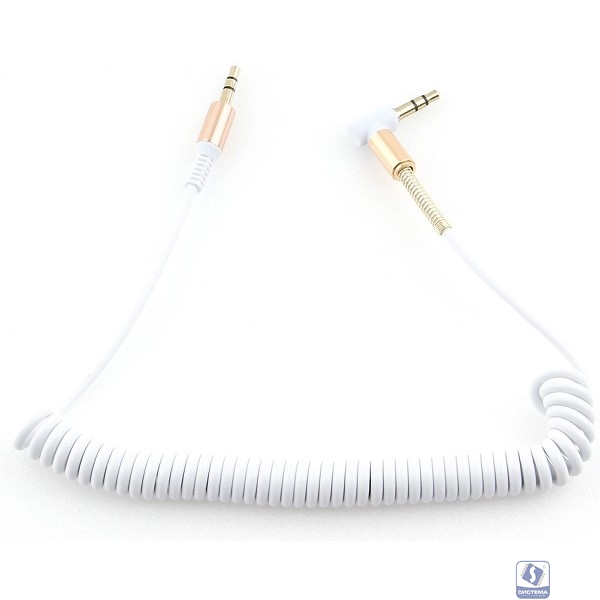 Кабель аудио (угловой) спиральный Cablexpert CCAB-02-35MMLC-1.8MW. 3.5 джек (M)/3.5 джек (M), белый, 1.8м, блистер