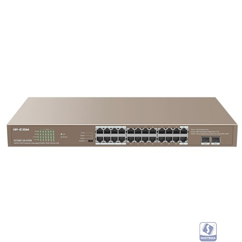IP-COM G1126P-24-410W Коммутатор PoE неуправляемый 24-Ports 10/100/1000 Base-T + 2-Port 1000 Base-X SFP  / 24-Ports PoE (PoE бюджет 370W)