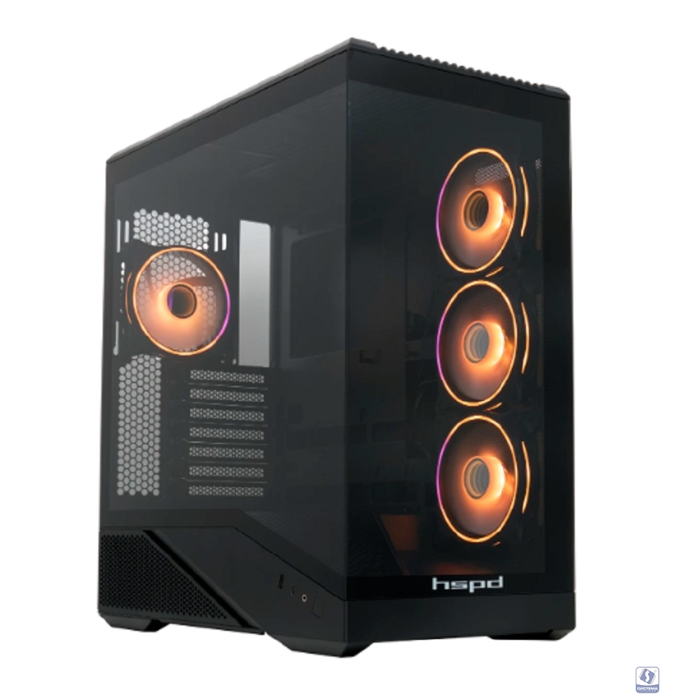 Case HSPD F711, Panoramic Full Tower, Black, TG, 0.7 SPCC, 4x120mm ARGB (FN027) ATX, mATX, mITX 190/420/280mm 2x2.5", 2x3.5", 7xPCI 1xUSB-A 3.0, 1xUSB-C 445x235x475mm
