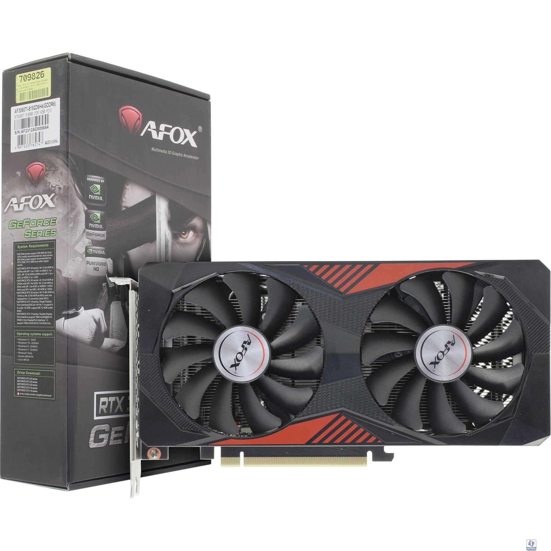 Видеокарта AFOX RTX3060Ti 8GB GDDR6 256-bit 8GB GDDR6 256-bit (AF3060TI-8192D6H4) RTL