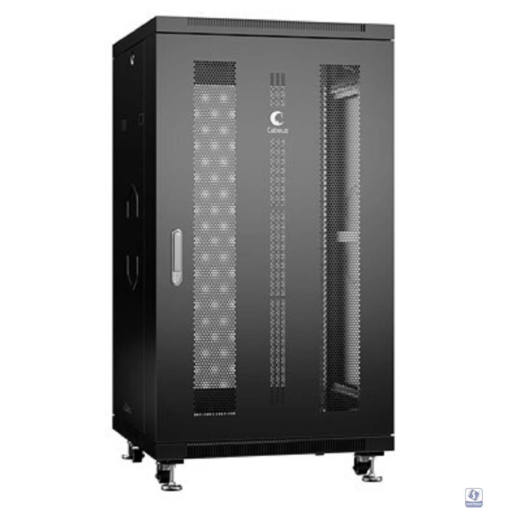 Cabeus ND-05C-22U60/60-BK Шкаф монтажный телекоммуникационный 19" напольный для распределительного и серверного оборудования 22U 600x600x1166mm (ШхГхВ) передняя и задняя перфорированные двери, ручка с