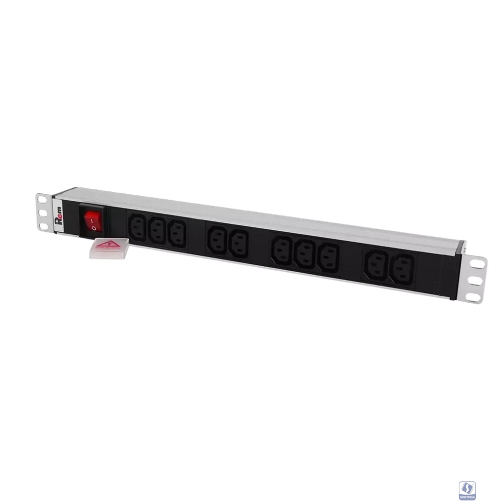 REM Блок розеток Rem-10 без шнура с выкл., 10 IEC 60320 C13, вход IEC 60320 C14, 10A, алюм., 19" (R-10-10C13-V-440-Z)