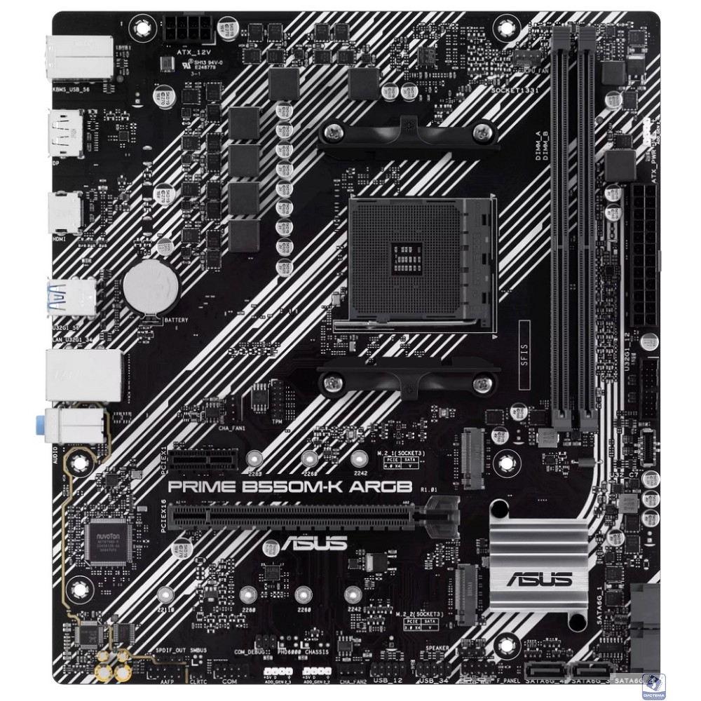 Материнская плата ASUS Prime B550M-K ARGB B550 Socket AM4 2xDDR4, 4xSATA3, RAID, 2xM.2, 2xPCI-E16x, 6xUSB3.2, DP, HDMI, Glan, mATX