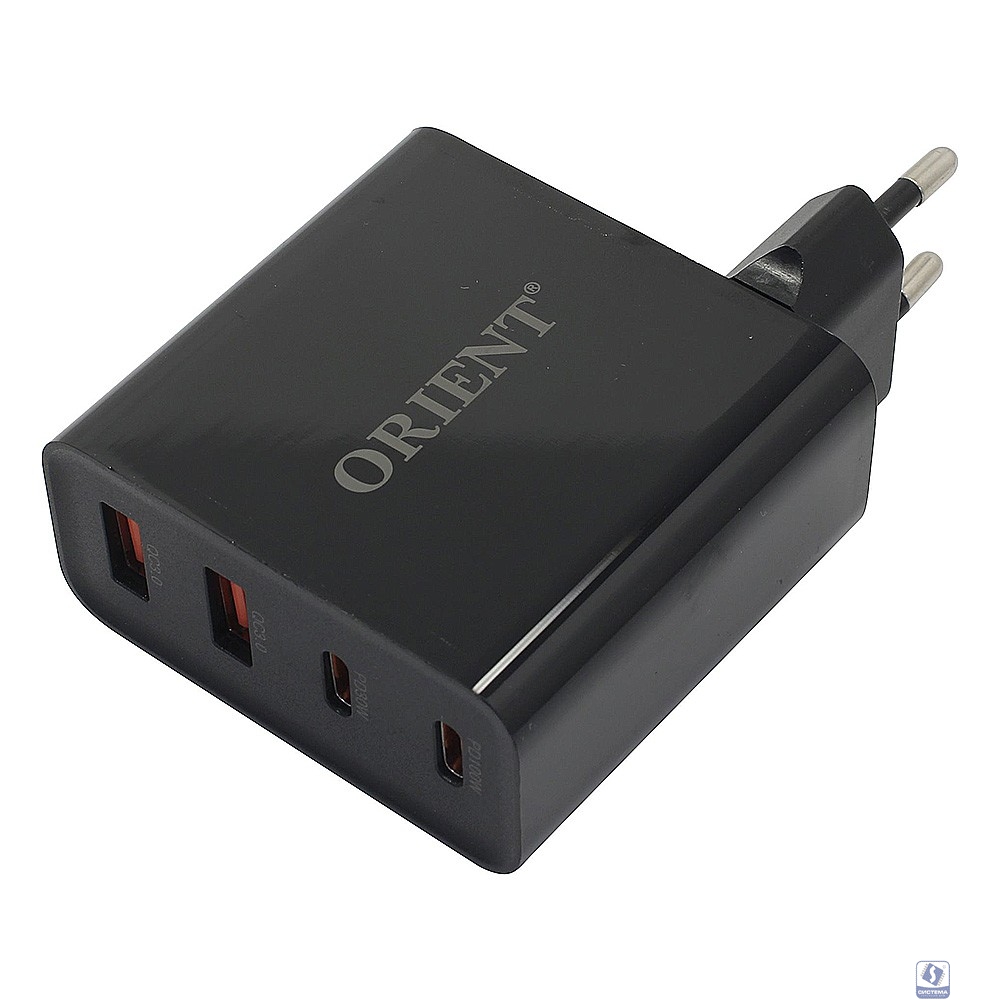 ORIENT PU-A100WL, Сетевое зарядное устройство с функцией быстрой зарядки, мощность 100Вт, Quick Charge 3.0+Power Delivery, выходы: 2xUSB-A + 2xType-C/PD, DC 5/9/12/15/20В, цвет черный (33168)