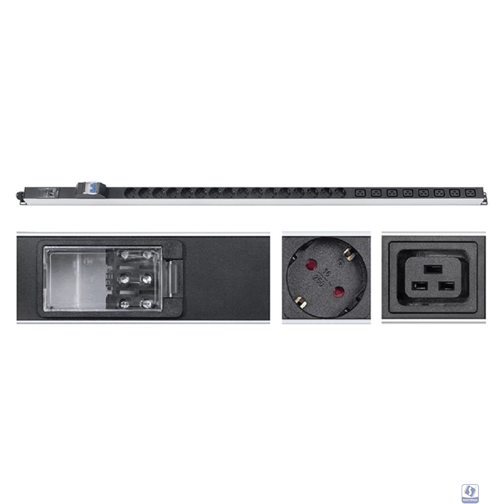 CABEUS PDU-32-16S-8C19-B-T БЛОК РОЗЕТОК ДЛЯ 19" ШКАФОВ, ВЕРТИКАЛЬНЫЙ, 16 РОЗЕТОК SCHUKO, 8 РОЗЕТОК IEC 320 C19, 32А, АВТОМАТ ЗАЩИТЫ, АЛЮМИНИЕВЫЙ КОРПУС, КЛЕММНАЯ КОЛОДКА