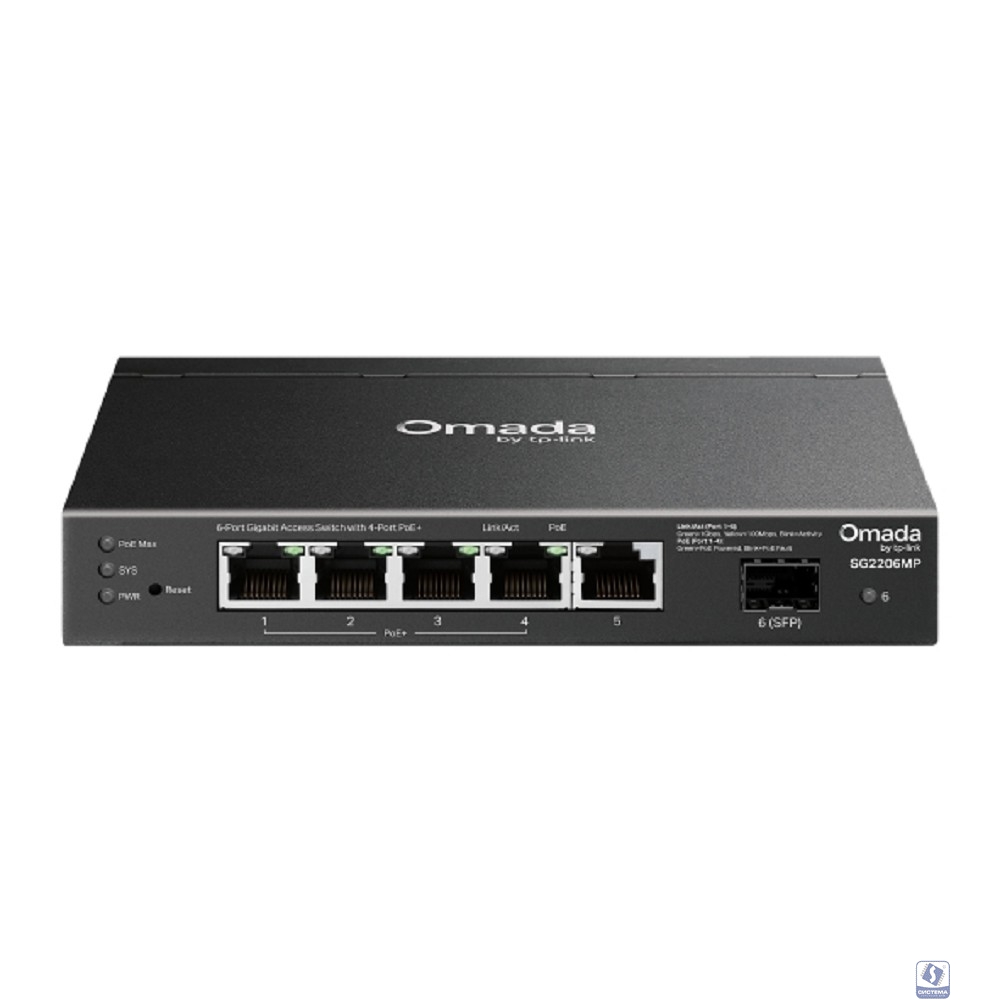 TP-Link SG2206MP Omada 6-портовый гигабитный управляемый коммутатор Smart с 4 портами PoE+