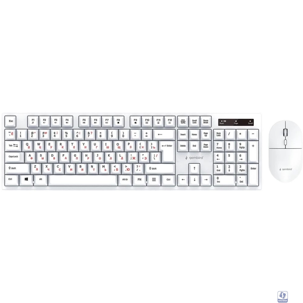 Комплект кл-ра+мышь беспров. Gembird KBS-6000, белый, 2.4ГГц, 1600 DPI,  мини-приемник-USB
